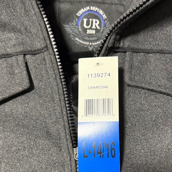 Urban Republic Kids Wool Charcoal Lined Hooded Jacket Size L 14 16 - Picture 2 of 6